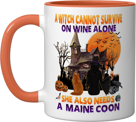 Halloween Witch Wine Maine Coon Cat Costume Ceramic Mug