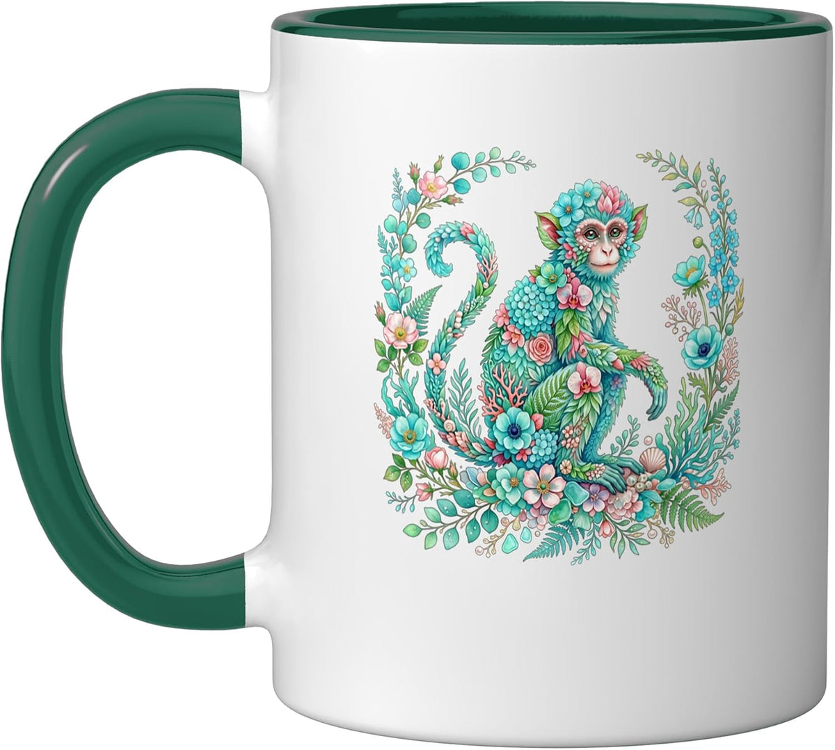 Floral Monkey Ape Botanical Wreath Art Ceramic Mug