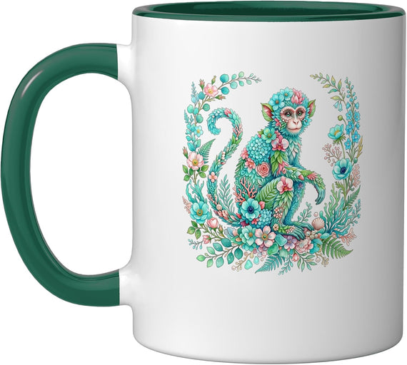 Floral Monkey Ape Botanical Wreath Art Ceramic Mug