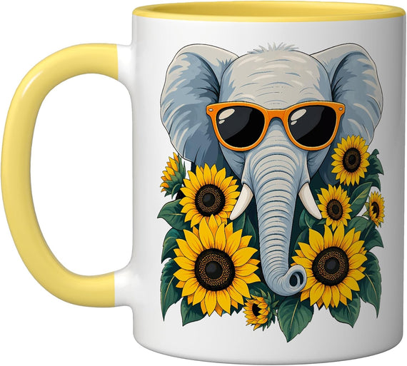 Elephant Sunglases Sunflower Ceramic Mug