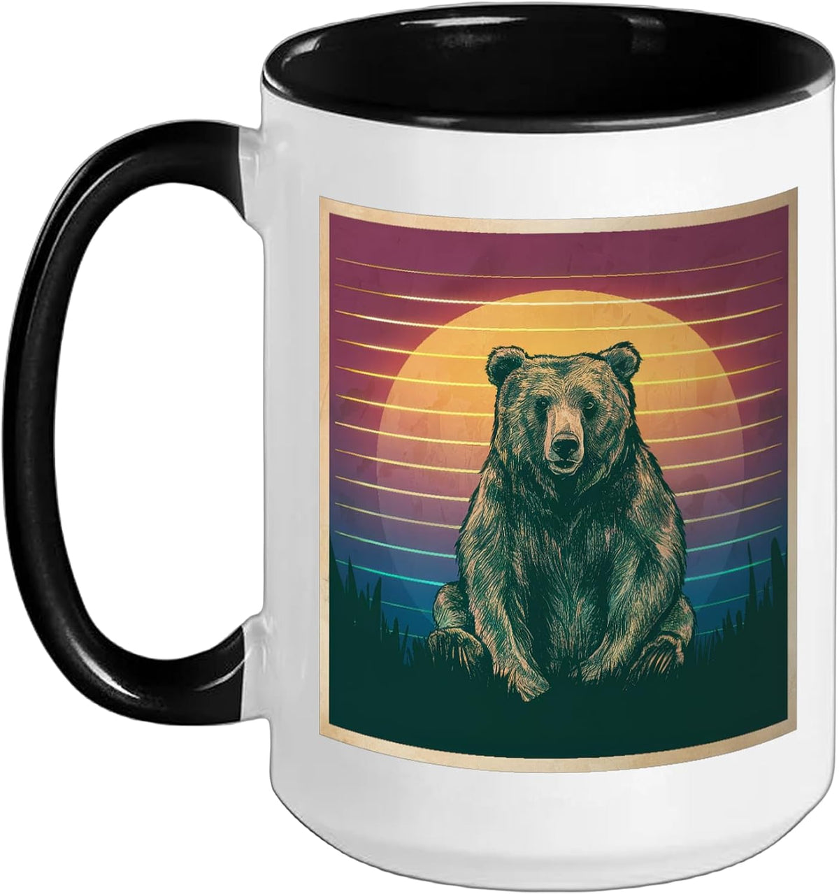Bear Vintage Retro Sunset Ceramic Mug