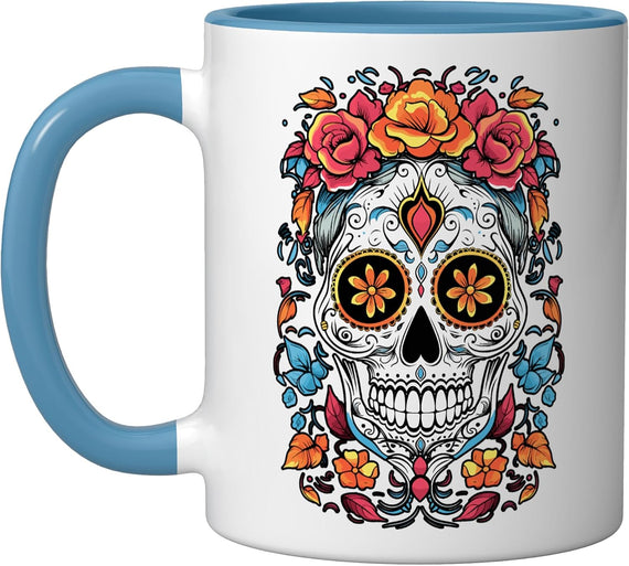 Halloween Sugar Skull Flower Calavera Dia De Los Muertos Ceramic Mug