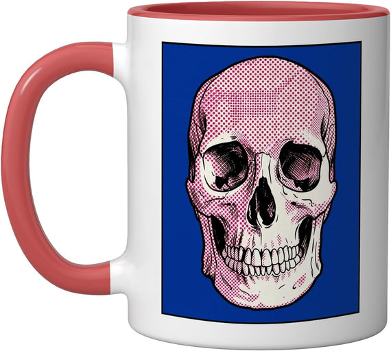 Vintage Comic Style Pink Halftone Skull Graphic Ceramic Mug