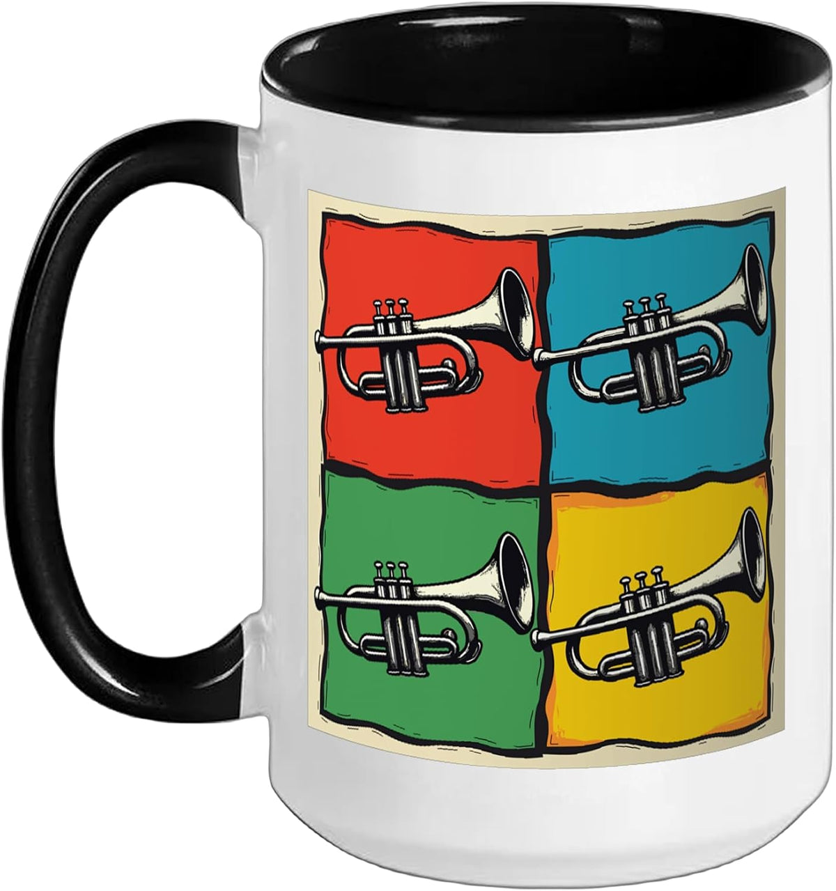 Trumpet Pop Art Squares Brass Music Orchestra Brass Band Ceramic Mug