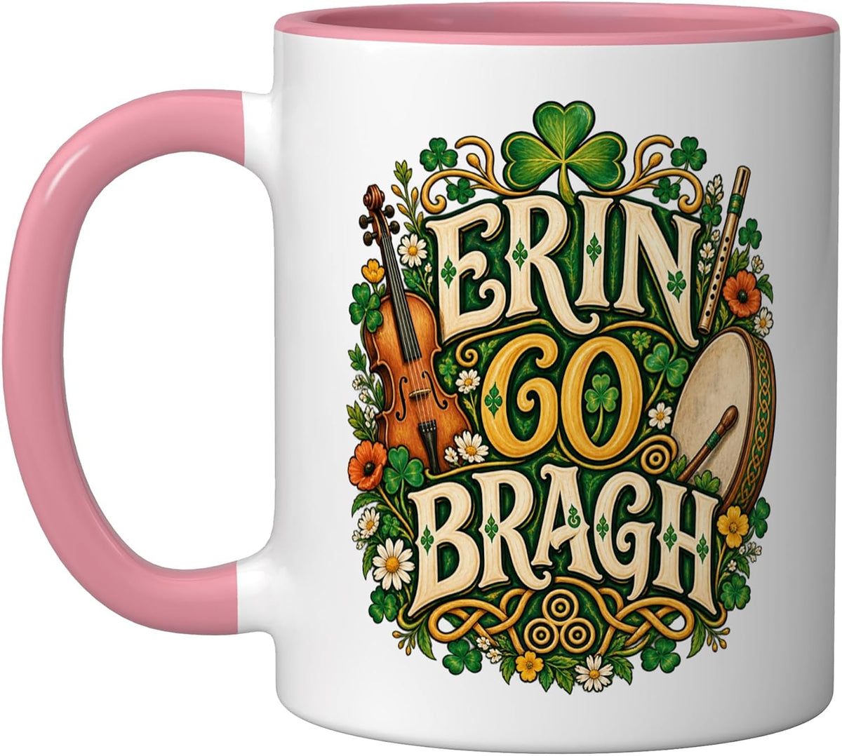 Erin Go Bragh Irish Music Shamrock Celtic Folk Art Decor Ceramic Mug