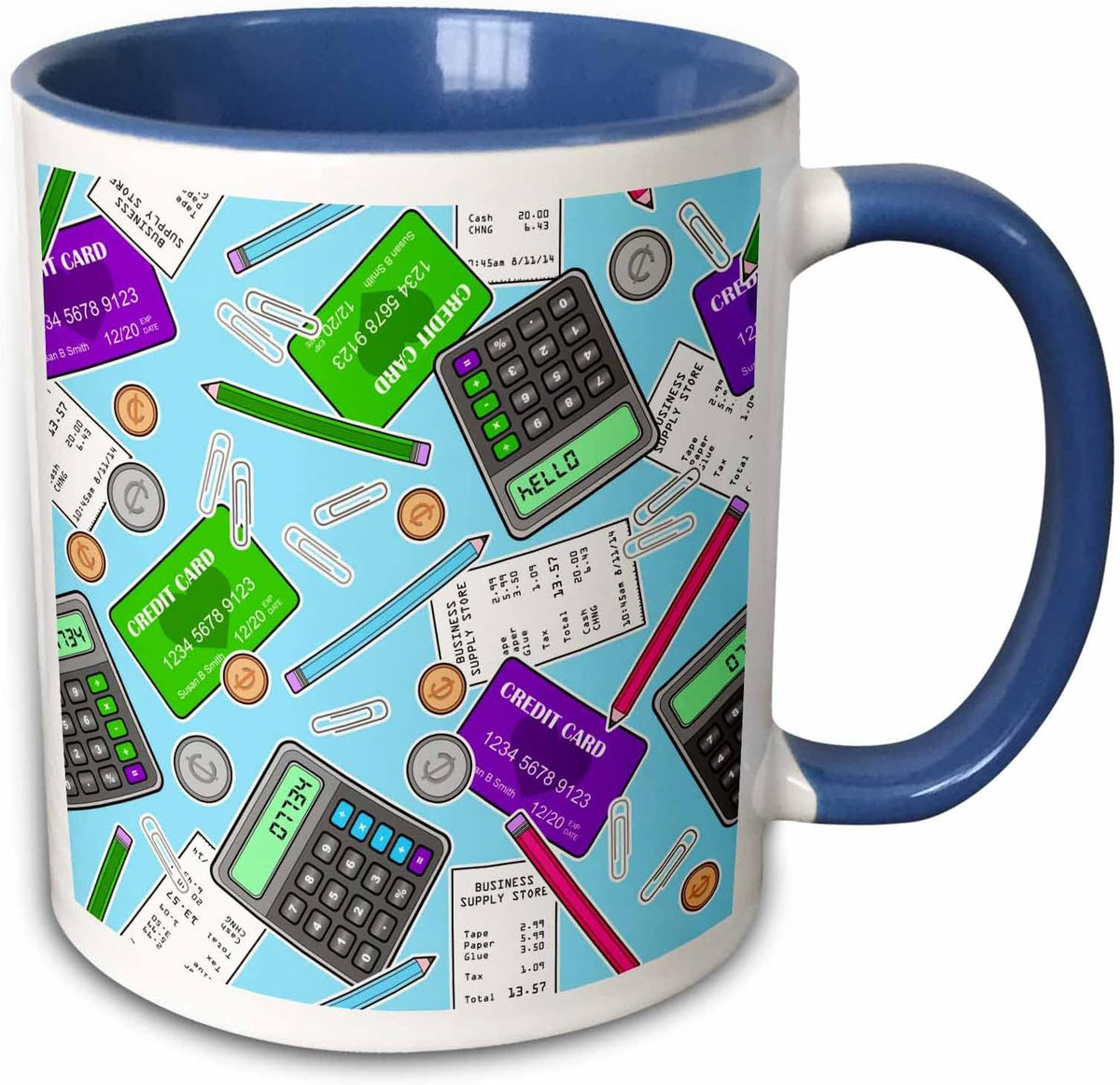 Accountant Themed Pattern Blue Ceramic Mug