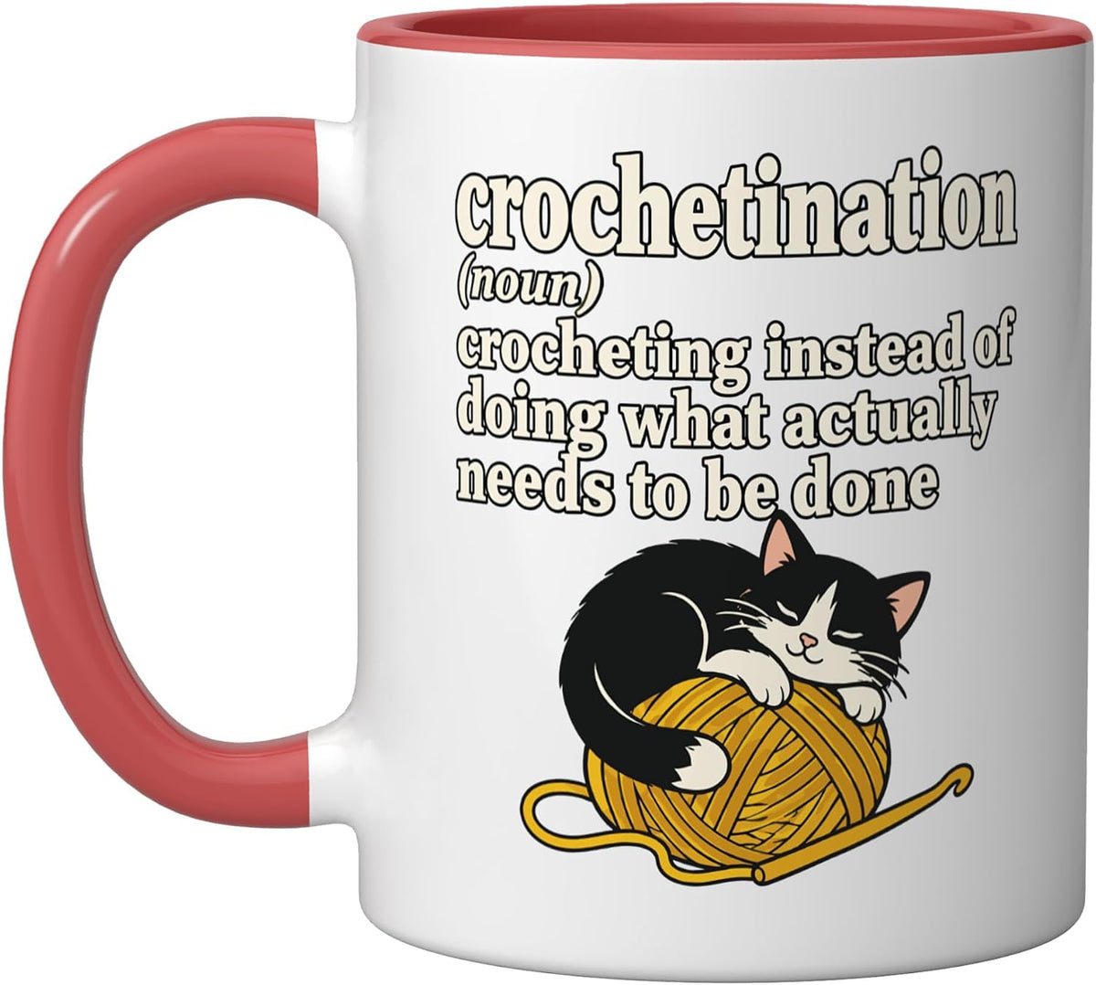 Crochetination Crochet Procrastination Funny Cat Ceramic Mug