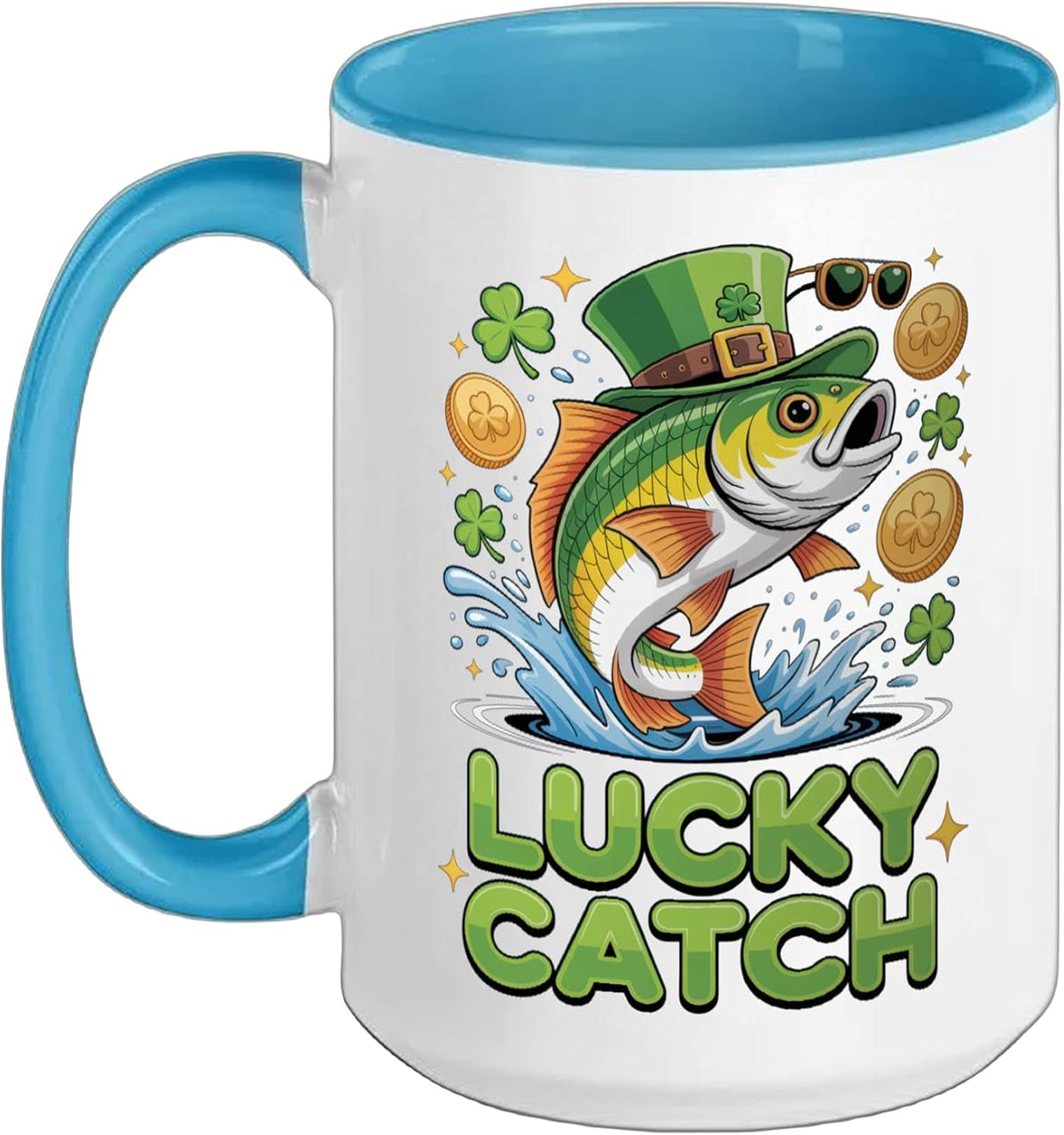 Lucky Catch For Fishing Enthusiasts St. Patrick's Day Fun Ceramic Mug