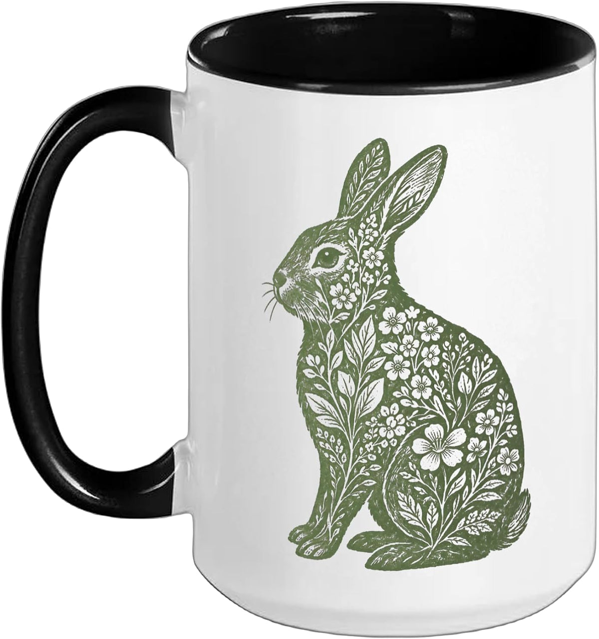 Vintage Floral Rabbit Hare Silhouette Botanical Design Ceramic Mug