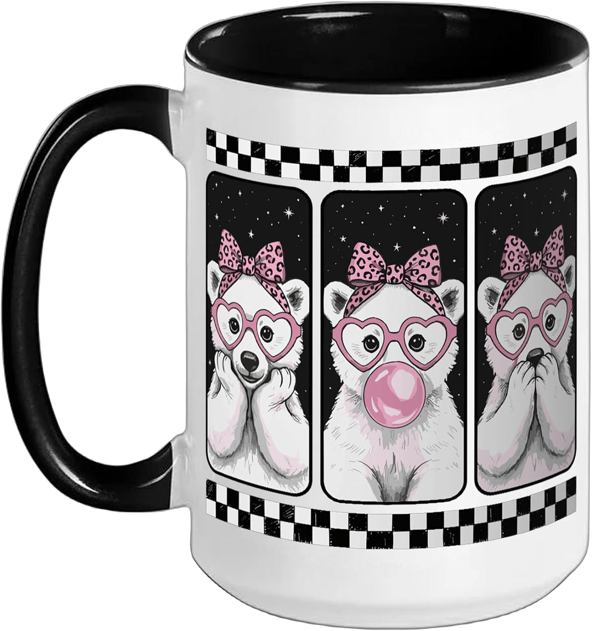 Polar Bear Trio Coquette Bow Bubblegum Retro Ceramic Mug