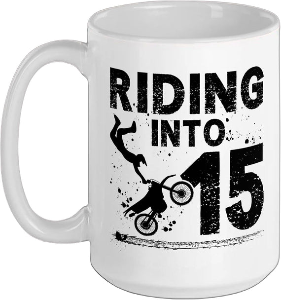 15th Birthday Dirt Bike 15 Year Old Dirt Biker Birthday Ceramic Mug