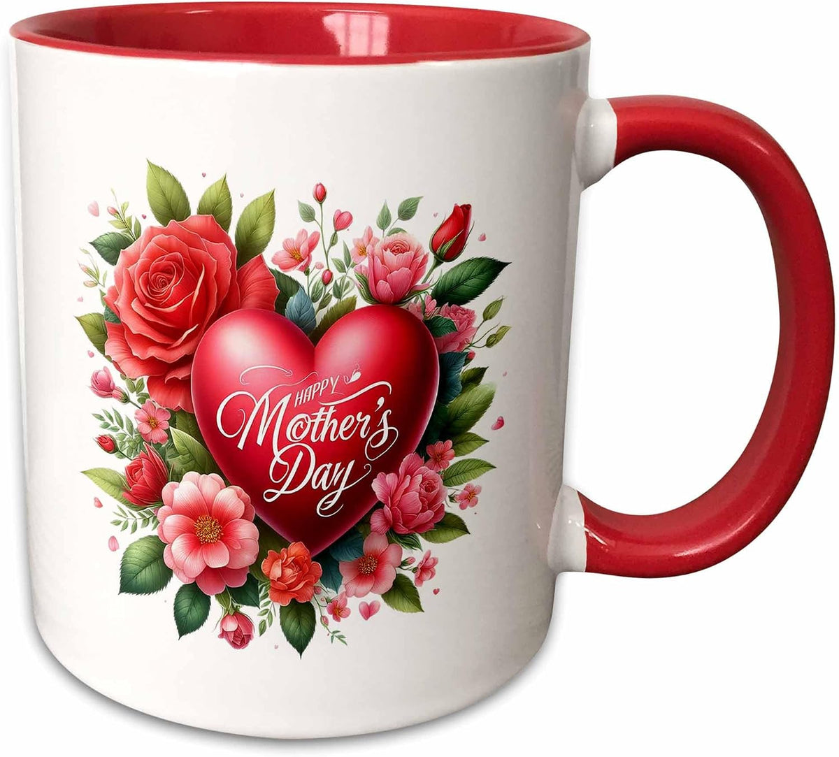 Stunning Happy Mothers Day Artsy Card Of Red Ceramic Mug