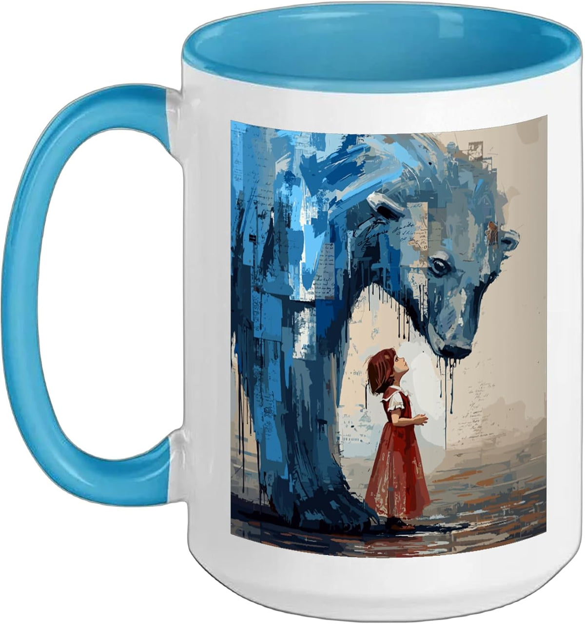 Small Girl Big Polar Bear Expressive Whimsical Mood Ceramic Mug