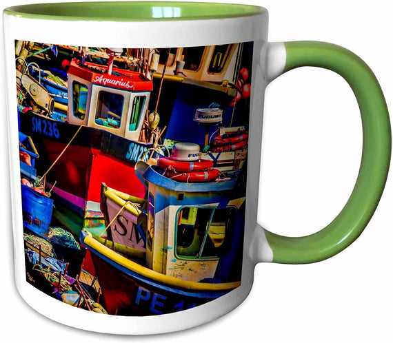 Fishing Boats Red Blue Yellow Ceramic Mug