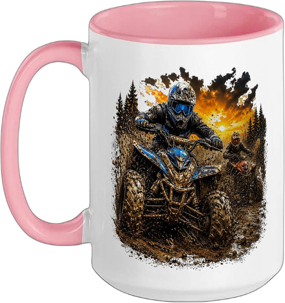 Extreme Atv Quad Mud Racing At Sunset Ceramic Mug