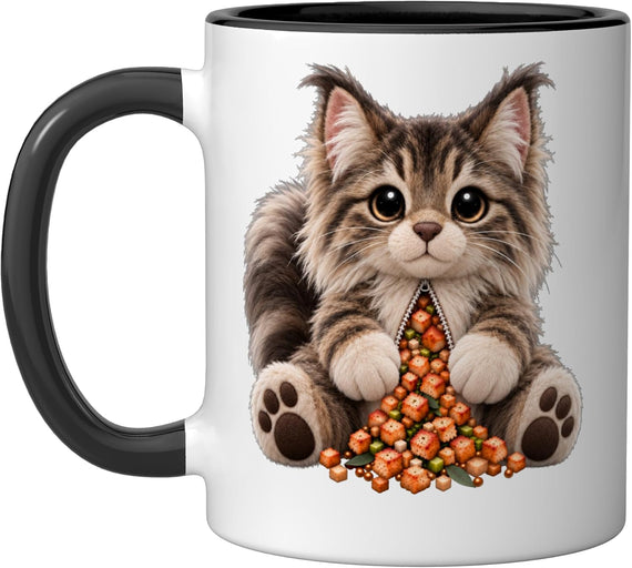Cute Maine Coon Kitten With Treats Ceramic Mug