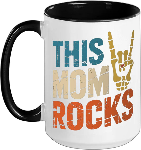 This Mom Rocks Skeleton Hand Mothers Day Rock Music on Ceramic Mug