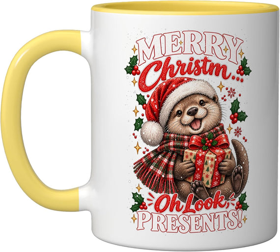 Santa Hat Otter Holding Presents Christmas Quote Ceramic Mug