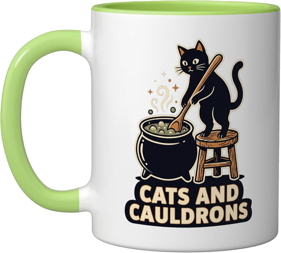 Black Cat Witch Cauldron Halloween Magic Potion Cats Ceramic Mug