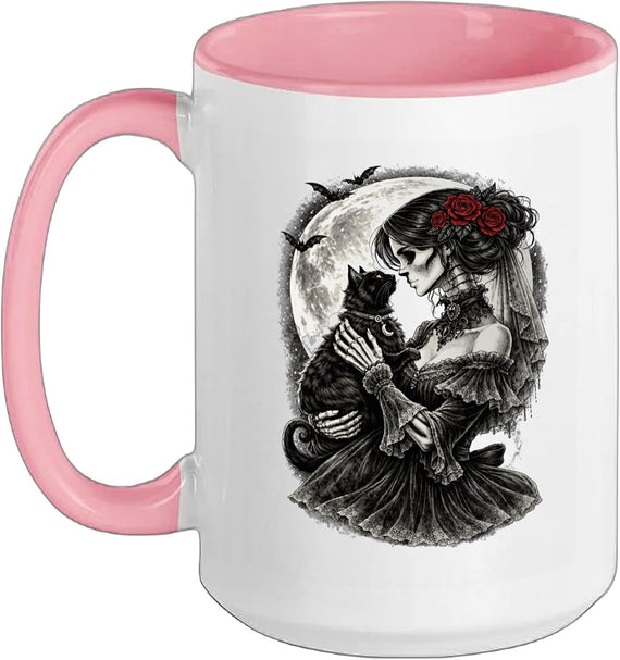 Gothic Cat Mom Black Cat Victorian Woman Halloween Ceramic Mug