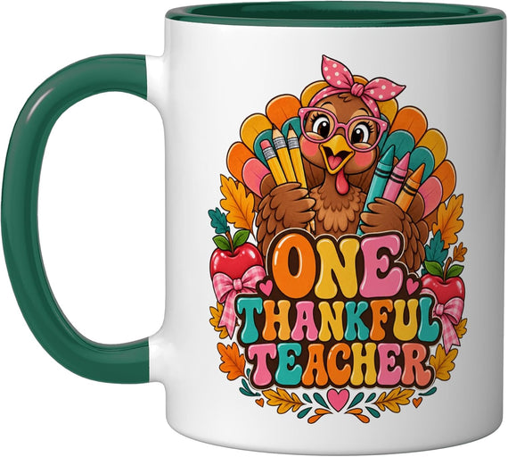 Turkey Teacher School Supplies Thanksgiving Dark Ceramic Mug