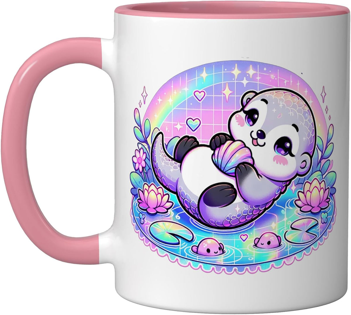 Cute Otter Lotus Pond Pastel Kawaii Animal Ceramic Mug