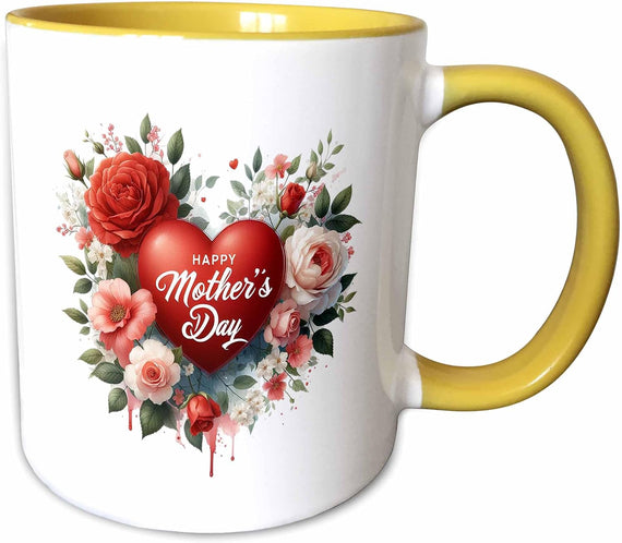 Happy Mothers Day Text, Red Heart, Stylish Ceramic Mug