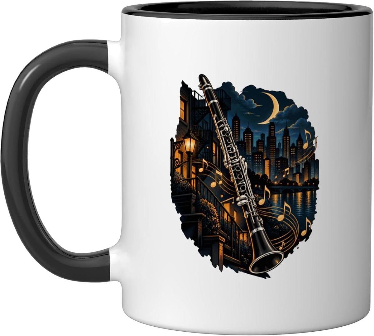 Night City Clarinetist Woodwind Jazz Music Player Ceramic Mug