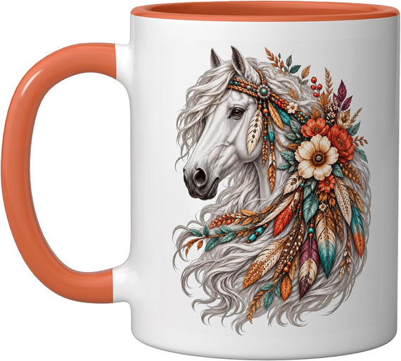 Horse, Floral, Feathers, Equestrian Lover Ceramic Mug