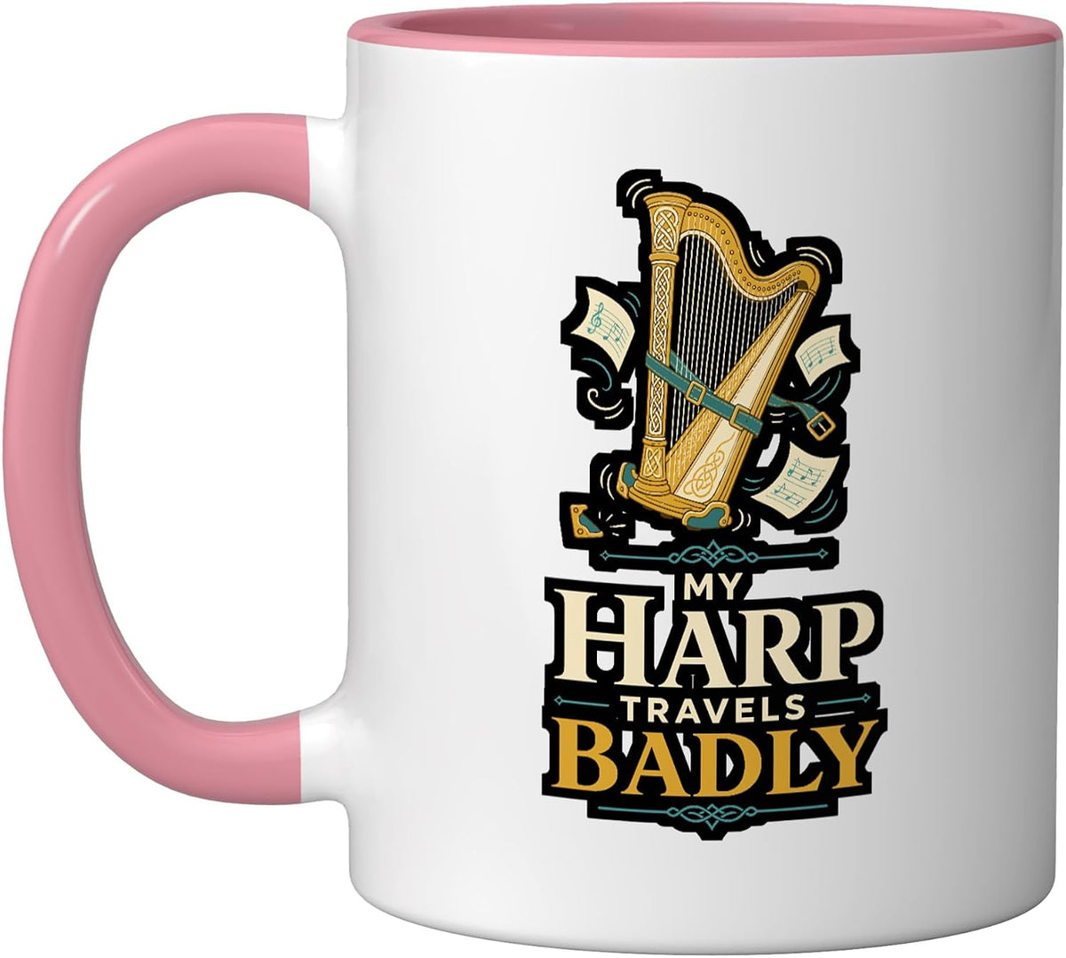 My Harp Travels Badly Celtic Folk Music Instrument Player Ceramic Mug