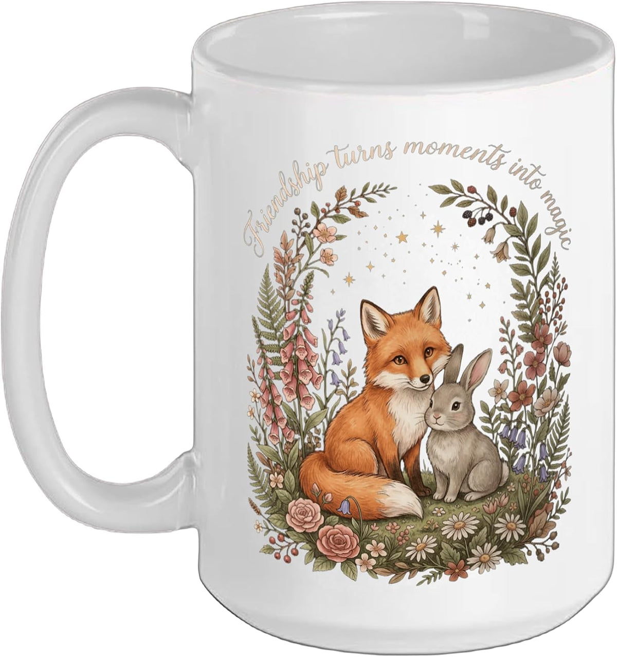 Garden Friends Women Vintage Fox Rabbit Spring Flowers Ceramic Mug