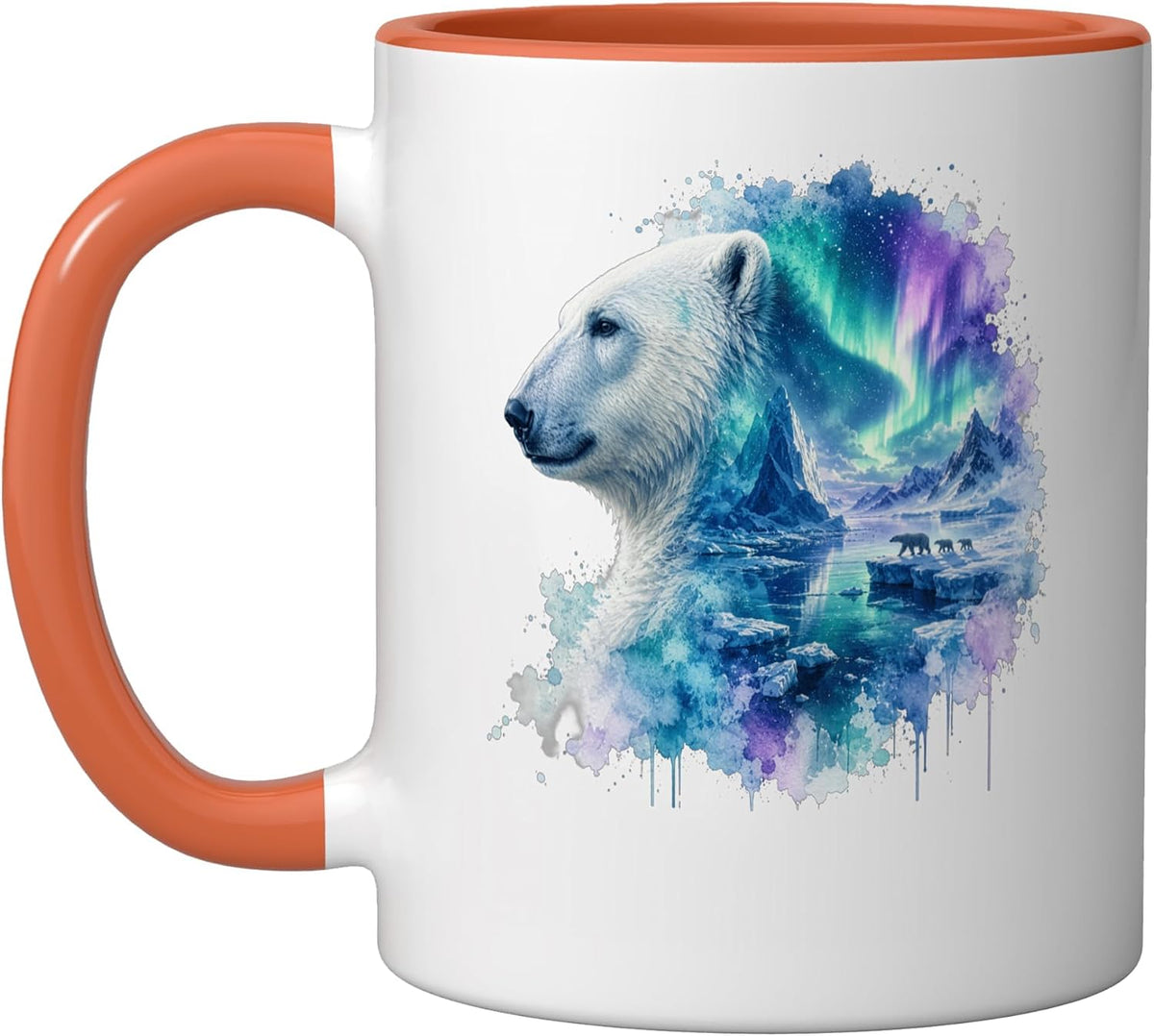 Polar Bear Family Arctic Celestial Glow Watercolor Ceramic Mug