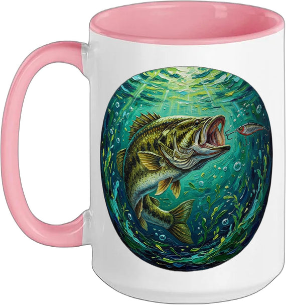 Largemouth Bass Fishing Action Scene Artwork Ceramic Mug