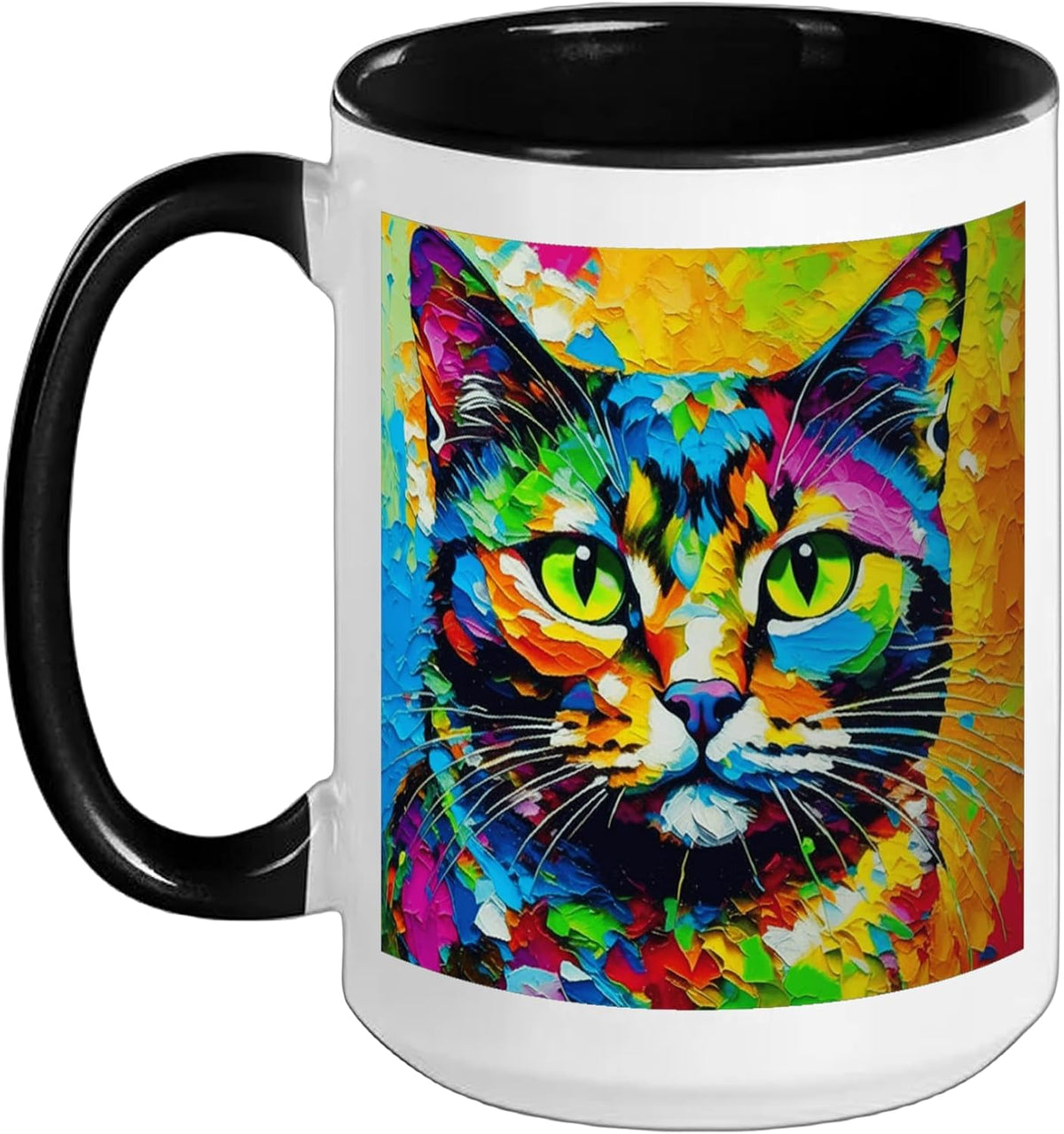Brightly Colored Painted Cat Ceramic Mug