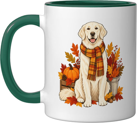 White English Cream Golden Retriever Autumn Fall Ceramic Mug