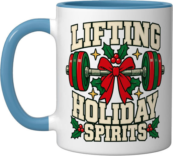 Lifting Holiday Spirits Barbell Holly Christmas Ceramic Mug