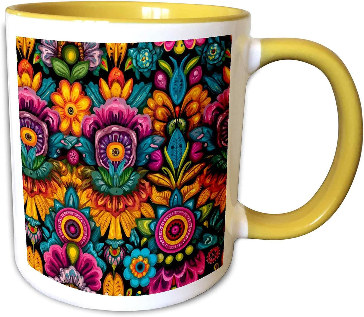 Colorful Ornamental Aztec Flower Pattern Ceramic Mug