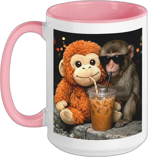 Baby Monkey Punch Drinking Iced Coffee Ceramic Mug