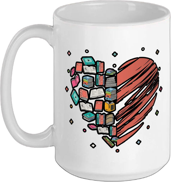 Heart Shape Librarian Themed Book Club Reading Book Lovers Ceramic Mug