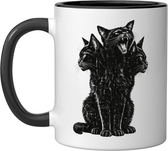 Three Headed Black Cat Gothic Grunge Goth Halloween Ceramic Mug