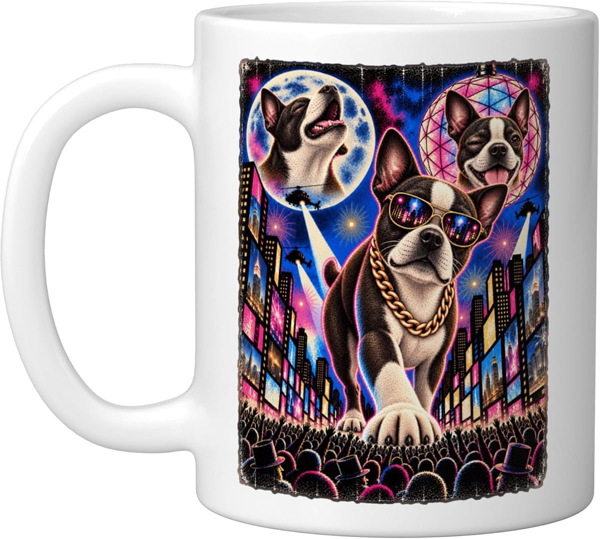 Boston Terrier Bostie Times Square Hip Hop Party Cool Dog Ceramic Mug