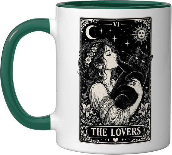 The Lovers Cat Tarot Card Halloween Humor Lady Ceramic Mug