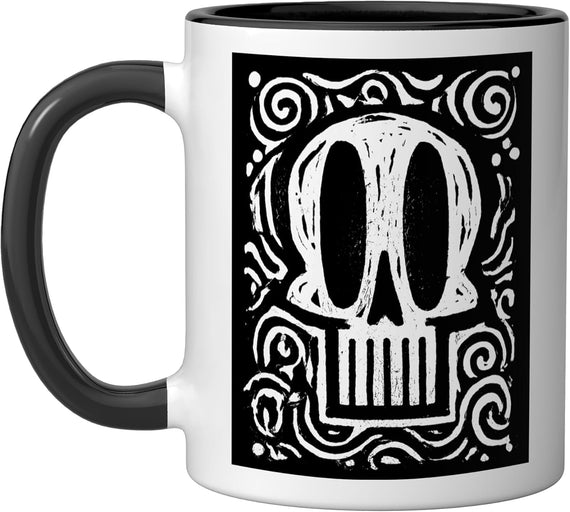 Abstract Skull Design – Tribal Folk Art Gothic Skeleton Ceramic Mug