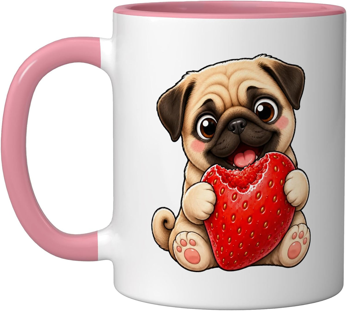 Cute Summer Pug With Strawberry Cartoon Design Ceramic Mug