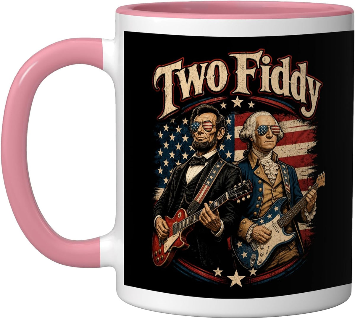 Two Fiddy Lincoln Washington Guitar Rock Ceramic Mug