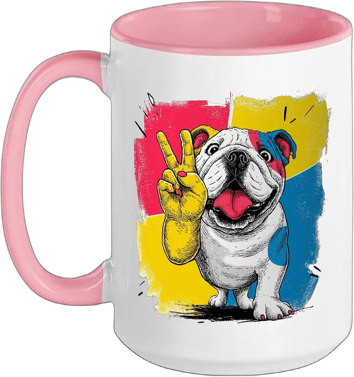 English Bulldog Peace Retro Pop Character Graphic Art Sign Ceramic Mug