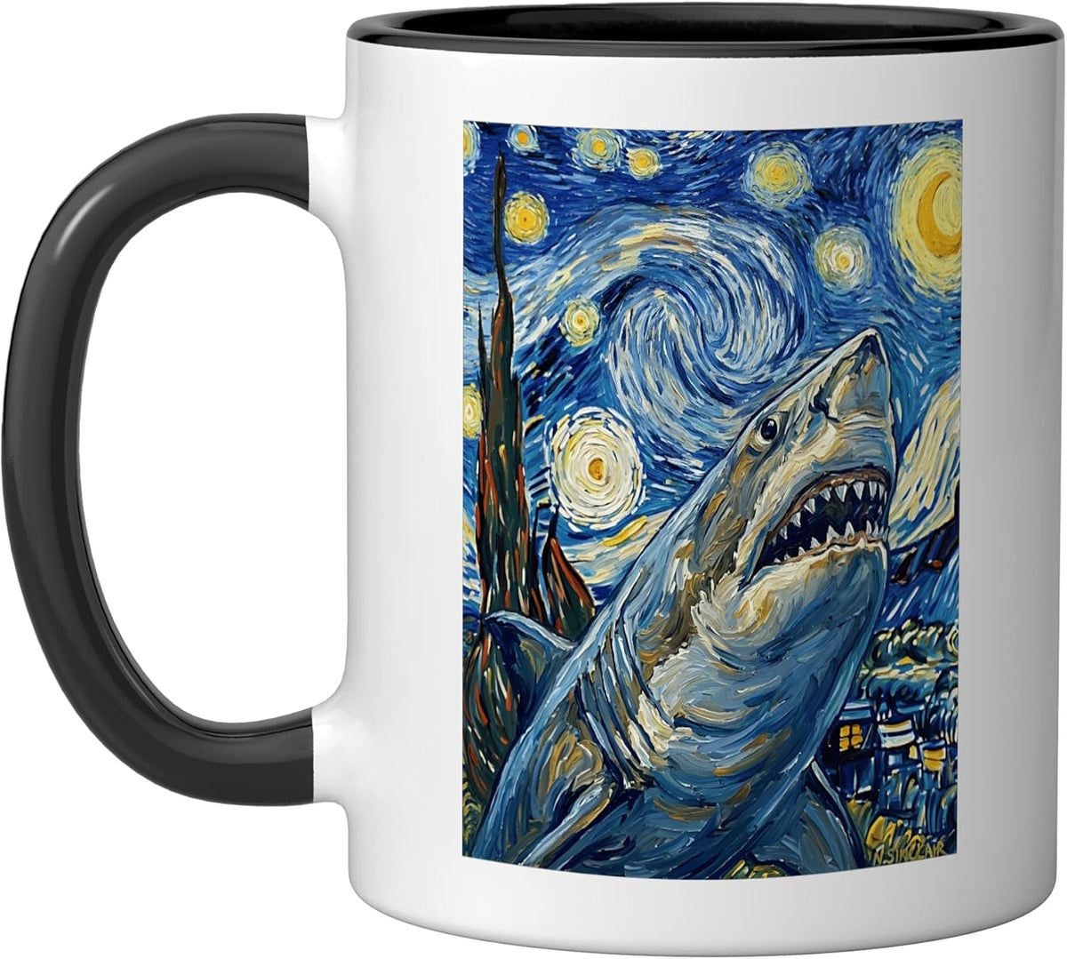 Van Gogh Starry Night Great White Shark Art Ceramic Mug