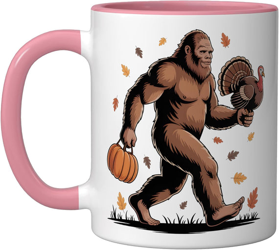 Bigfoot Thanksgiving Turkey Pumpkin Autumn Leaves Ceramic Mug