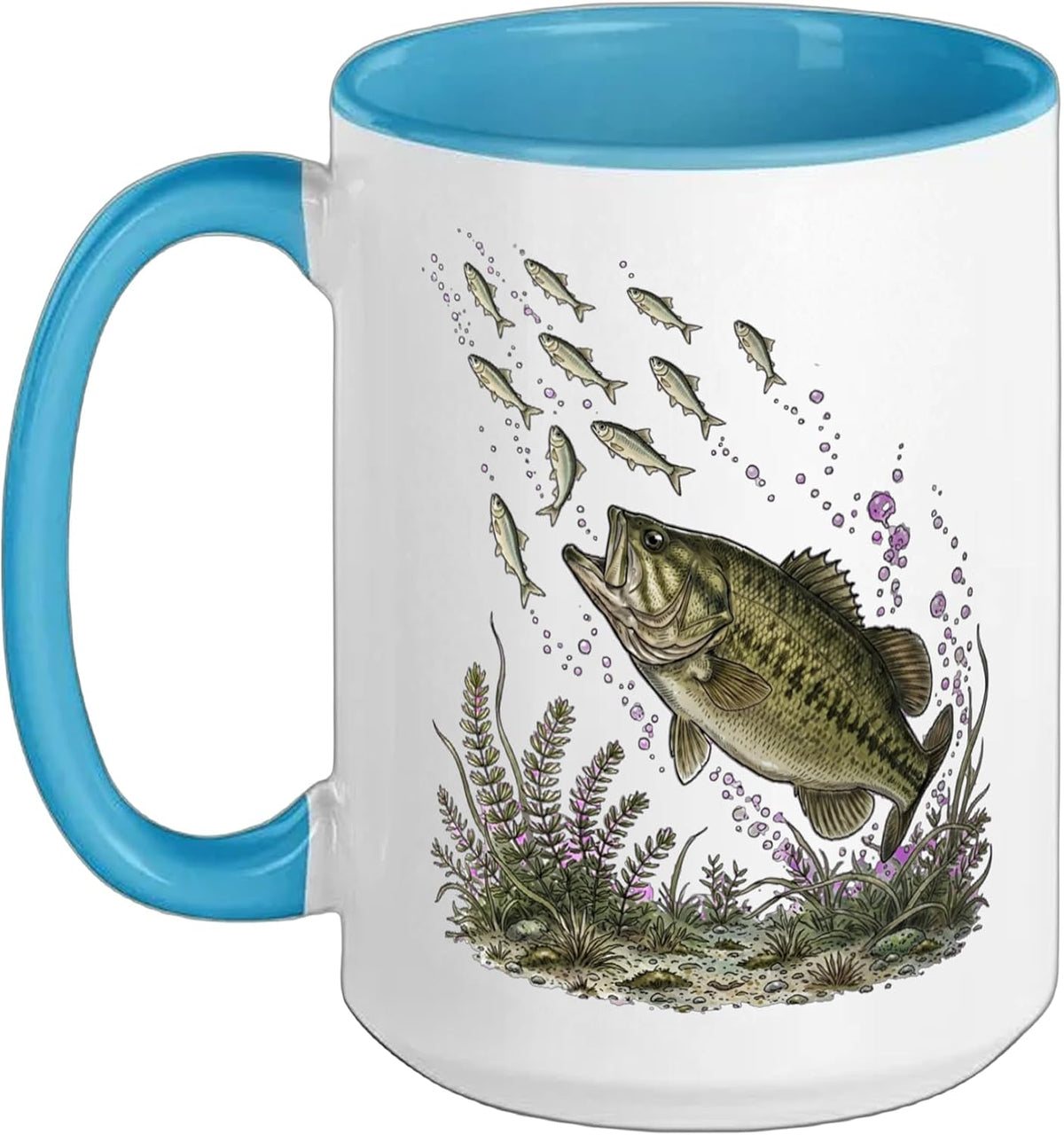 Largemouth Bass Chasing Baitfish Minnows Freshwater Angler Ceramic Mug