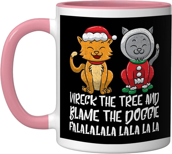 Funny Christmas Cats Wreck The Tree Blame The Dog Ceramic Mug